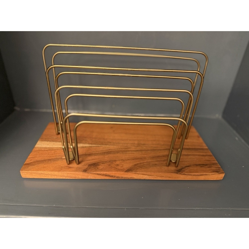 Hearth & Hand By Magnolia Wood & Brass File Folder Letter Paper Holder Organizer - Picture 3 of 5